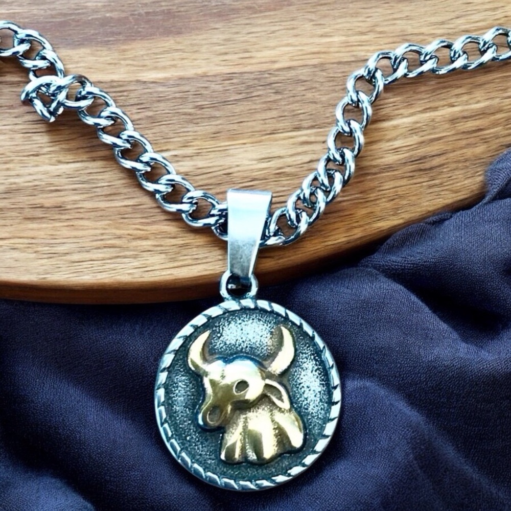 🆕 Aries Rustic Coin Pendant Necklace Alloy/Stainless Steel